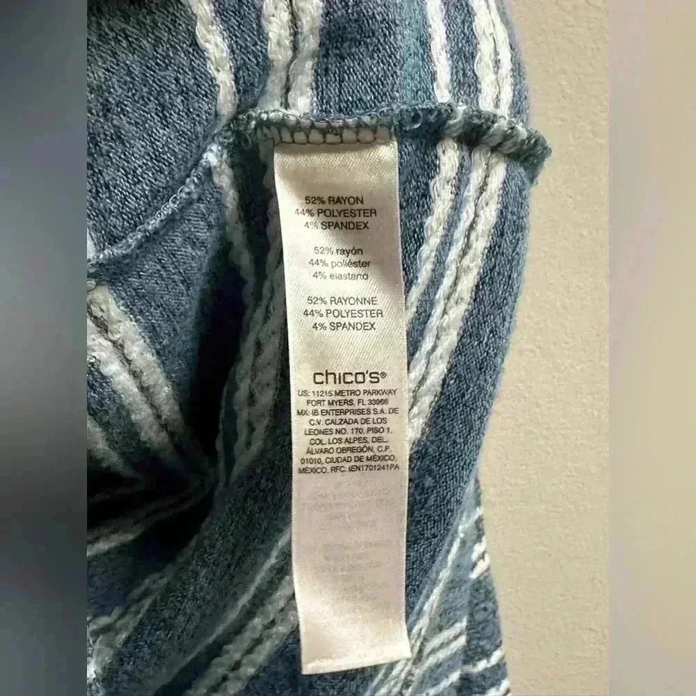 Chico’s 3/4 Sleeve Lightweight Blue Striped Sweater Waist Tie | Women’s 1/M/8‎ - Picture 2 of 8